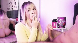 A cute girl either smokes a cigarette or sucks dick, depending on her mood