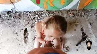 A cute blonde girl was fucked by a guy in an abandoned building
