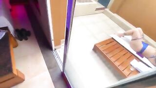 Redhead deepthroat blowjob with big ass in bikini in public
