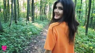A girl is walking in the forest and meets a guy to get fucked