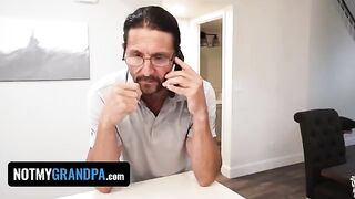The blonde stepdaughter Britt Blair gets spanked for being naughty by her stepgrandpa