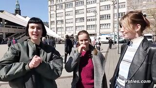 Two sexy girls have a steamy lesbian threesome sex adventure