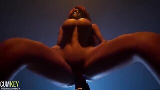 A nice chick with big boobs is fucking with a monster