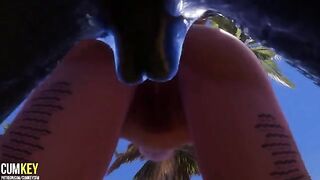 Two sexy girls fucked by a huge cock of a monster