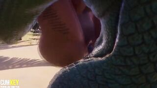 Two sexy girls fucked by a huge cock of a monster