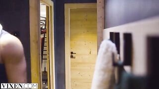 The skier has passionate sex with a cute girl in the Alps