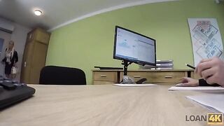 Business woman needs extra money from the bank so she gets intimate