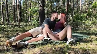 Amateur couple has a passionate picnic sex in the park