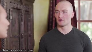 A blonde woman has sex with her best friend’s stepbrother using nuru massage