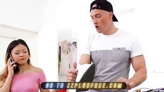 Asian babe Lulu Chu catches Zac Wild watching her, gets fucked hard