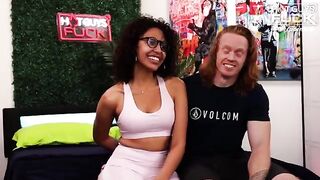 A red-haired guy with a muscular body fucks with a Latina