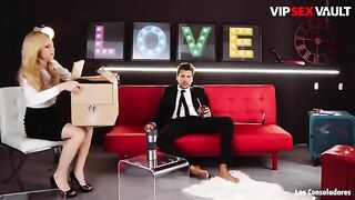 Petite beauty Claudia Bavel learns to enjoy a threesome