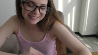 The naughty bookworm is learning anatomy on a big cock