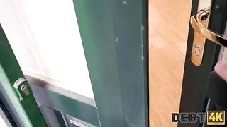 A smart nympho uses her pussy to avoid paying a debts collector