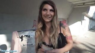 Nurse at train station gets fucked for cash by stranger