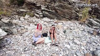 Blogger arranged a steamy encounter with two eager girls in a public spot