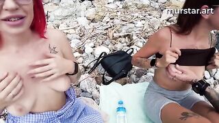 Blogger arranged a steamy encounter with two eager girls in a public spot