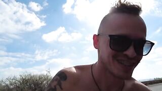 Foursome sex with two pretty babes on a public beach