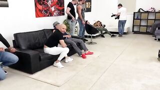 Backstage gangbang with juicy chick Monika Fox, who loves anal and double penetration
