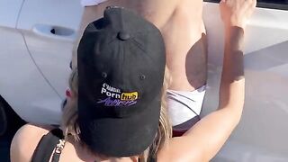 Public car sex with hot amateur and creampie