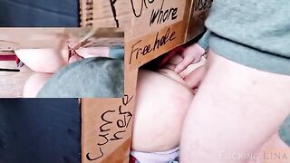 The woman got her pussy filled with cum through the glory hole