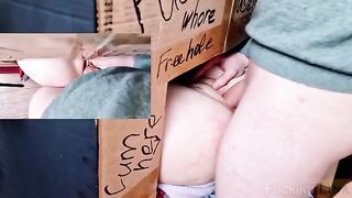 The woman got her pussy filled with cum through the glory hole