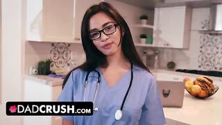 A stepdad tried to survive without cumming with a cute nurse stepdaughter