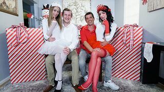 Cute stepdaughters Kyler Quinn and Alice Pink in a festive costume swap