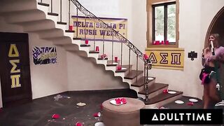 Busty milf housekeeper gets fucked hard by a group of college frat boys