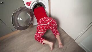 A step mom gets stuck in the washing machine and is creampied by her step son
