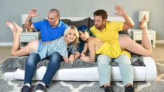 Two daughters get their asses spanked and pussies smashed by step-dads