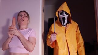 The couple has sex while a scary movie is playing in the background, adding a unique thrill to their intimate moment