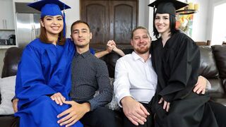 Step dads fucked their step daughters Hazel Heart and Remi Jones for graduation