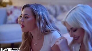 Two voluptuous girls, Skye and Blake, have an incredible lesbian sex on the bed