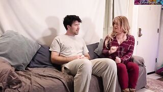 The stepmom helped her stepson when she caught him jerking off