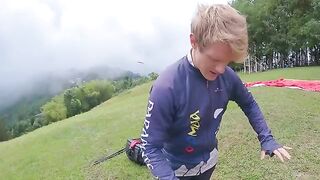 Squirt while paragliding in 2200 m above the sea (7000 feet)