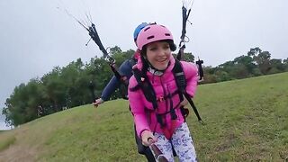 Squirt while paragliding in 2200 m above the sea (7000 feet)