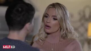 MILF seduces her stepson to make love in the living room