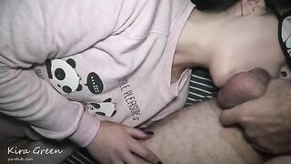 A blowjob, mouthfuck, balls licking, pussy licking, cum on body, cum on face threesome