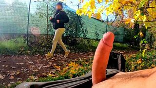 A sexy cougar gets her jugs drenched with cum in the park
