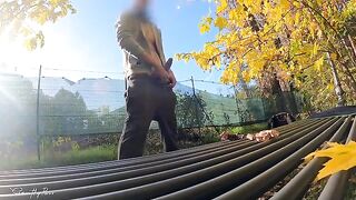 A sexy cougar gets her jugs drenched with cum in the park