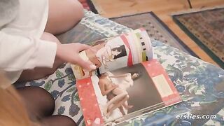 Lesbian beauties study Kama Sutra before engaging in intimate foot play and passion