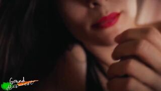 A stepmom with red lips forces her son to fuck her