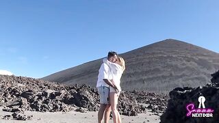 We climbed a volcano and he erupted in my mouth outside