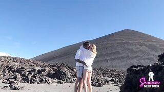 We climbed a volcano and he erupted in my mouth outside