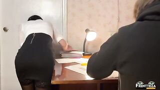 Student substitute teacher with cute brunette gave her body for exam