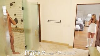 Athena Faris secretly fucked by stepfather in the shower