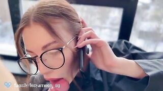 A slut talks on the phone with her husband while being fucked