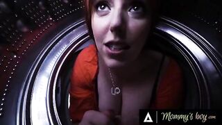 Pervert stepbro and stepsis fuck stuck mom in washing machine