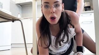 A cheeky cleaning lady got a bit too playful while tidying up